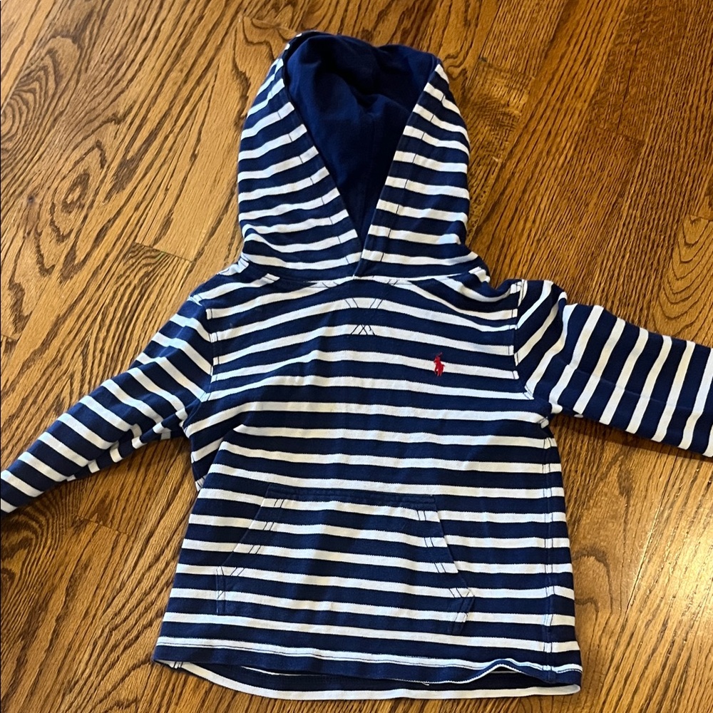 Polo by Ralph Lauren Navy & White Striped Hooded Kids Sweatshirt with Red Pony